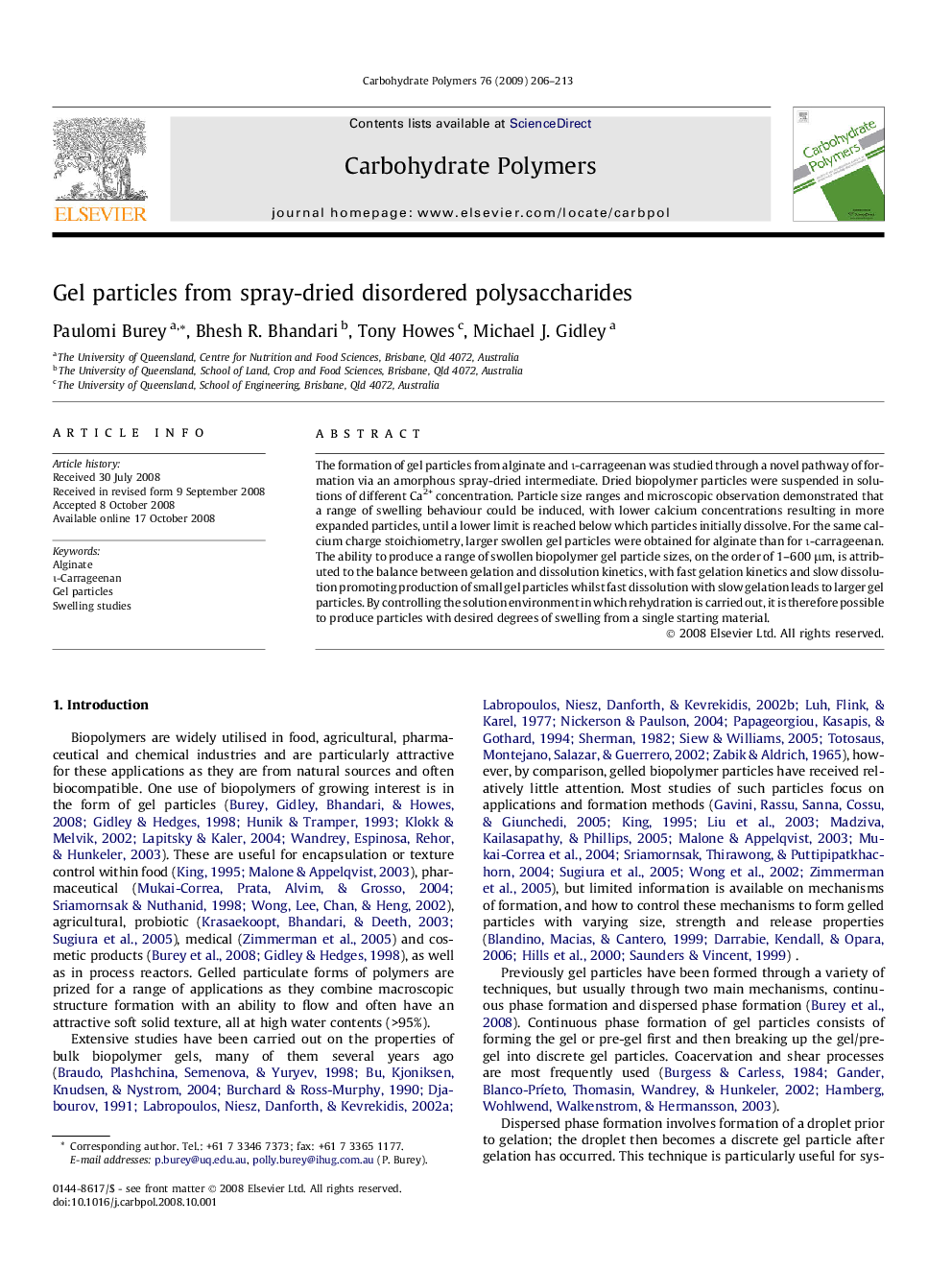 Gel particles from spray-dried disordered polysaccharides