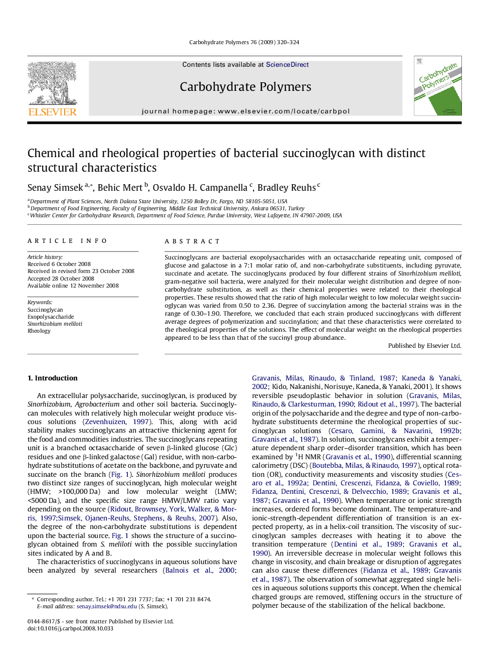 Chemical and rheological properties of bacterial succinoglycan with distinct structural characteristics