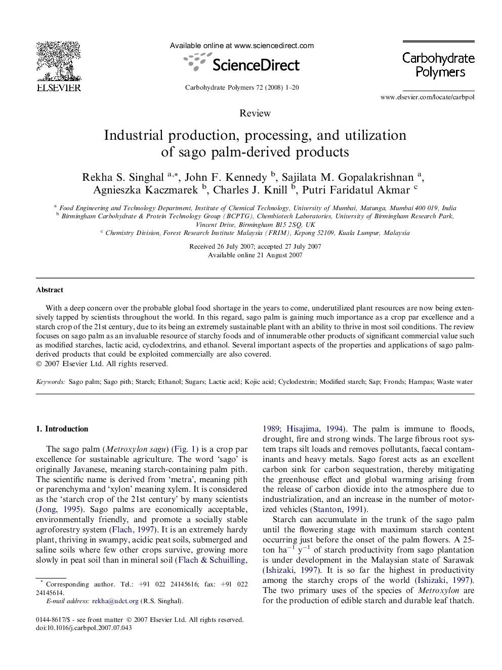 Industrial production, processing, and utilization of sago palm-derived products