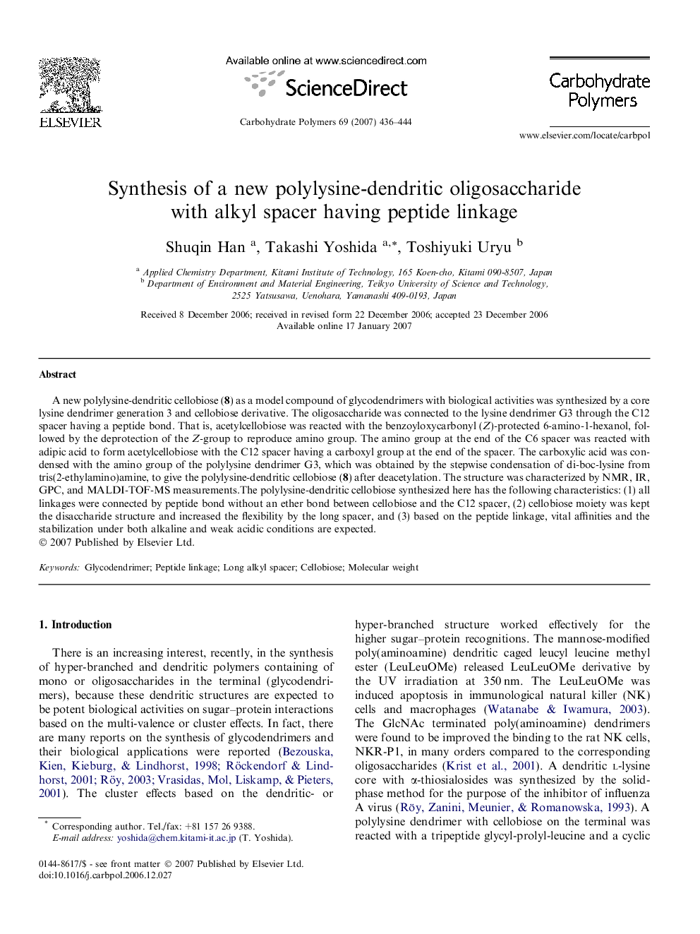 Synthesis of a new polylysine-dendritic oligosaccharide with alkyl spacer having peptide linkage