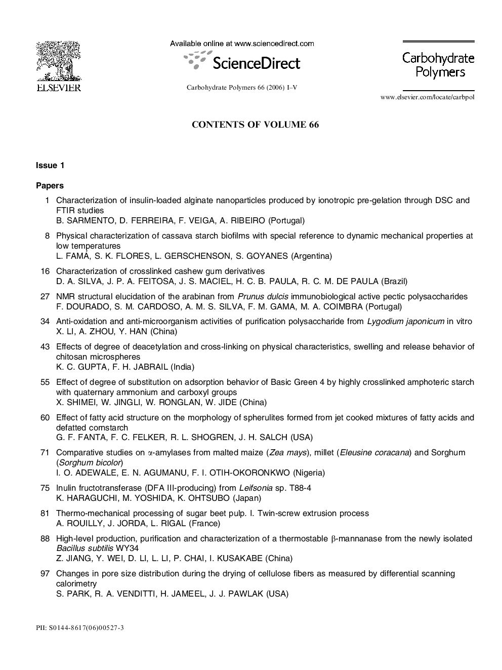 Contents of Voume 66
