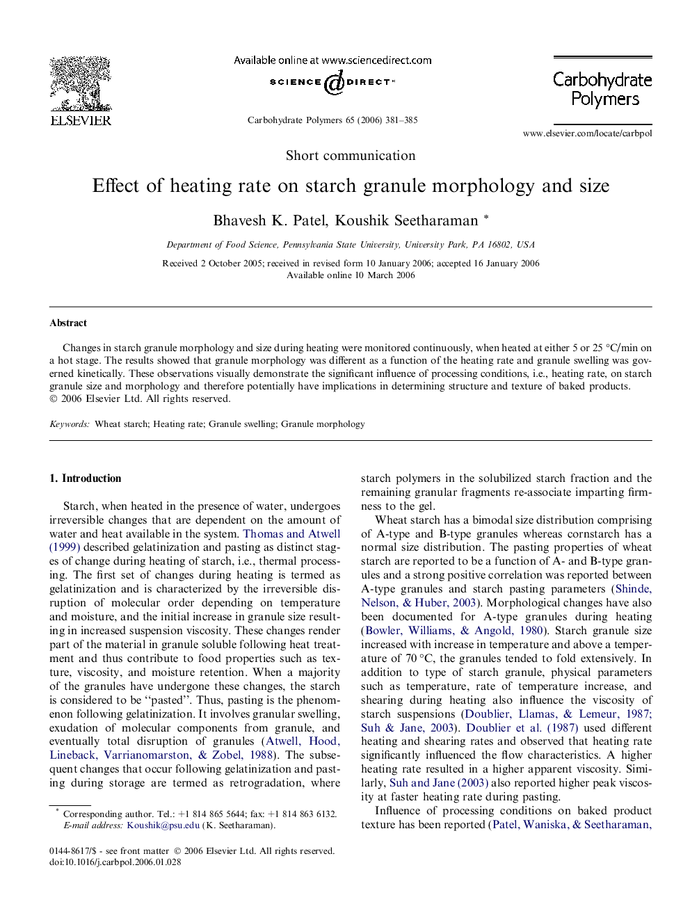 Effect of heating rate on starch granule morphology and size