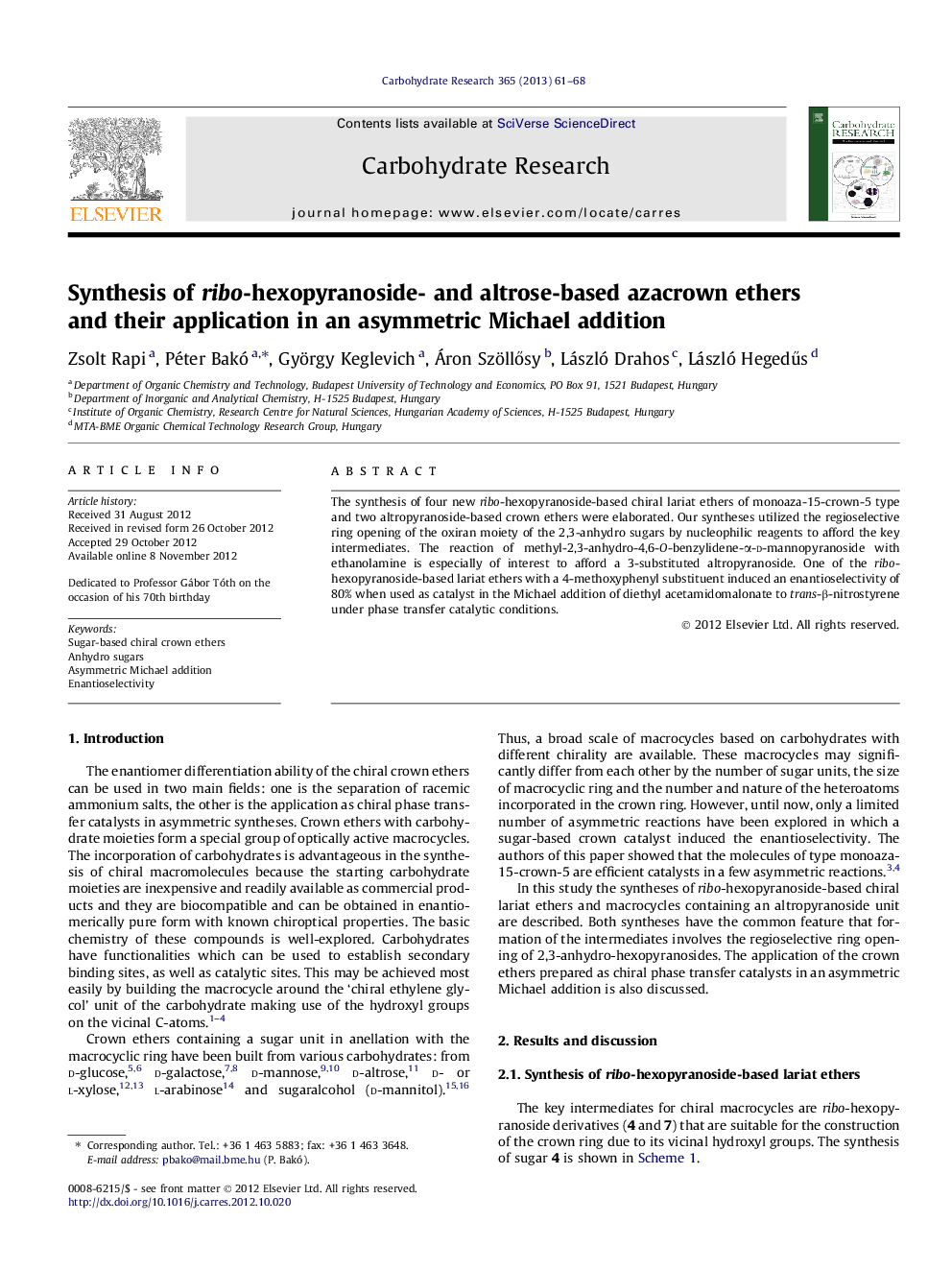 Synthesis of ribo-hexopyranoside- and altrose-based azacrown ethers and their application in an asymmetric Michael addition