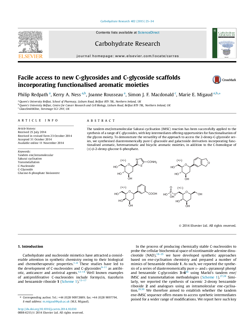 Facile access to new C-glycosides and C-glycoside scaffolds incorporating functionalised aromatic moieties