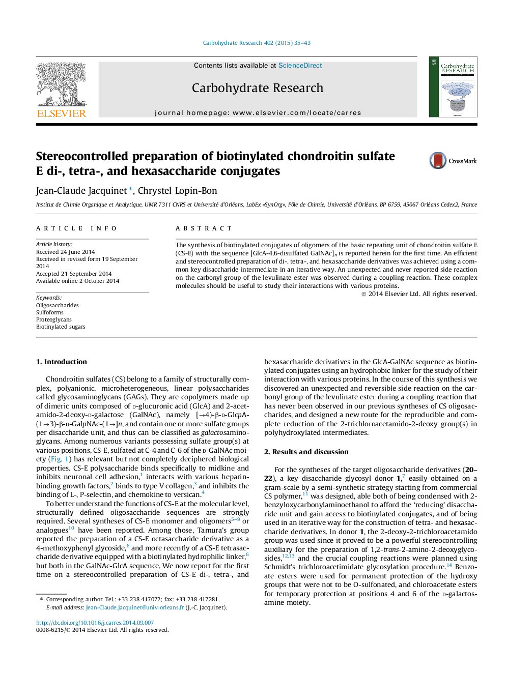 Stereocontrolled preparation of biotinylated chondroitin sulfate E di-, tetra-, and hexasaccharide conjugates