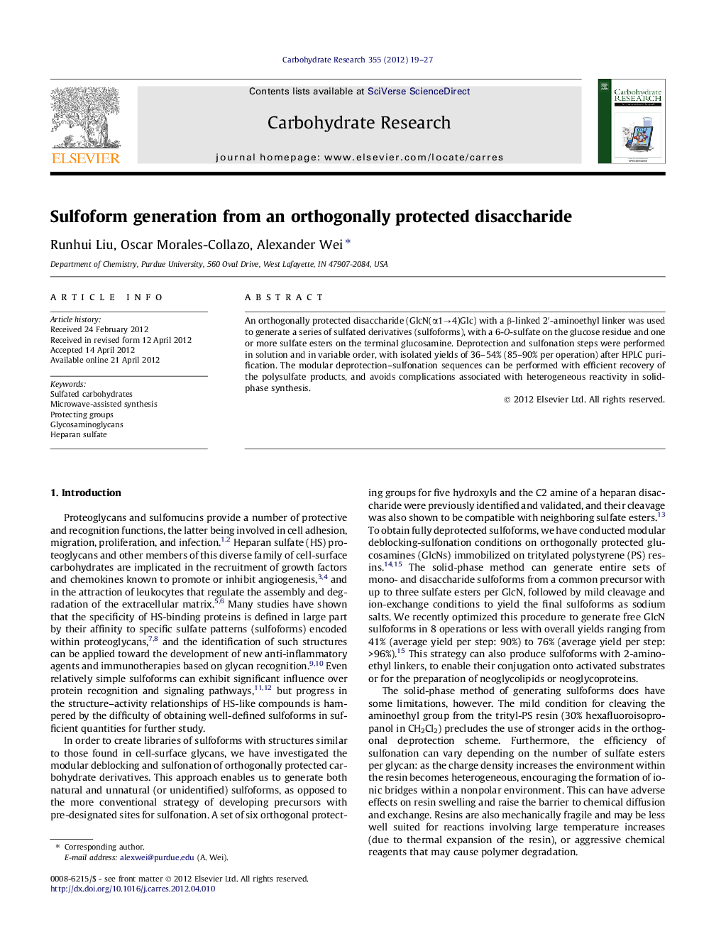 Sulfoform generation from an orthogonally protected disaccharide