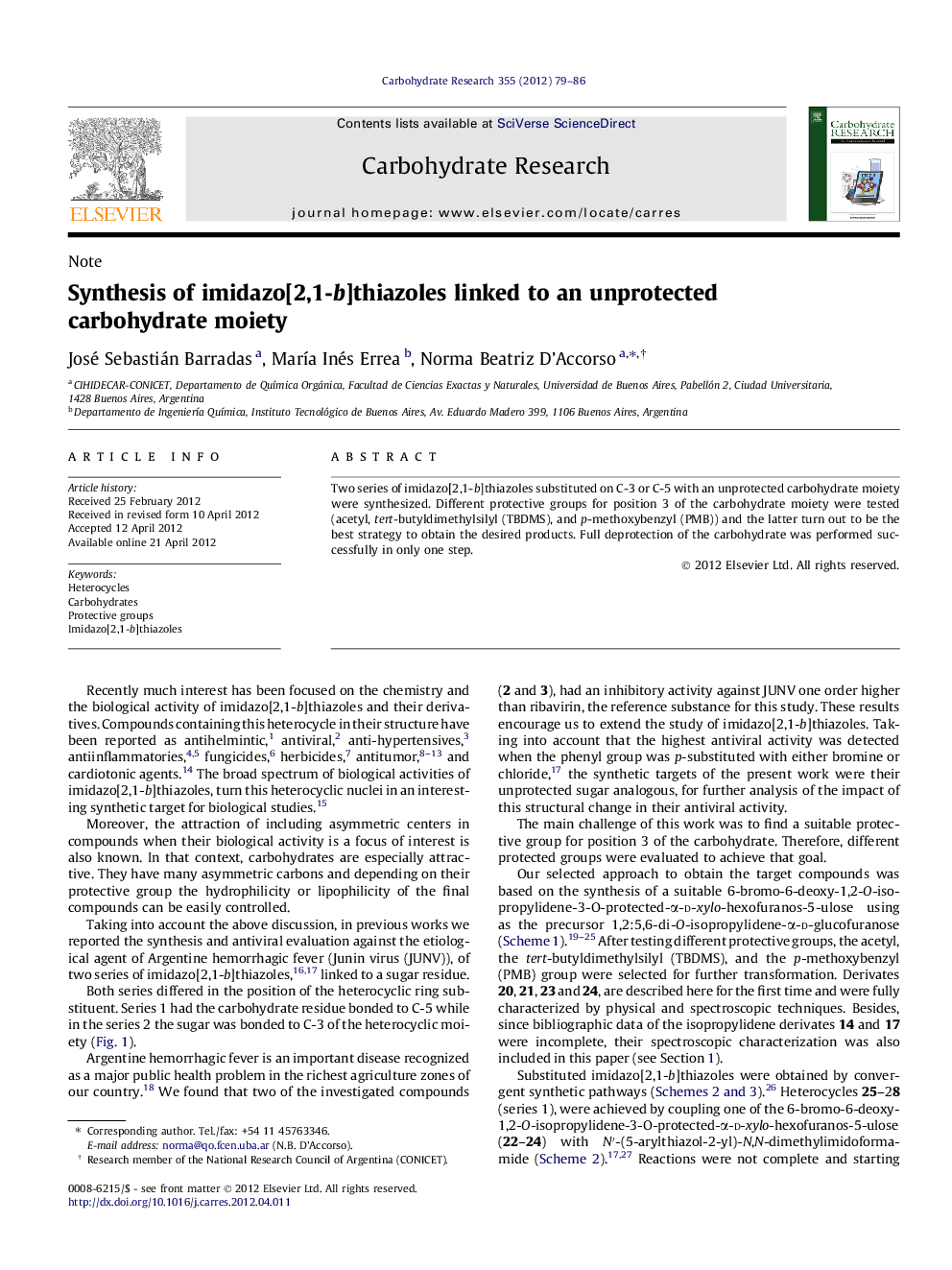 Synthesis of imidazo[2,1-b]thiazoles linked to an unprotected carbohydrate moiety