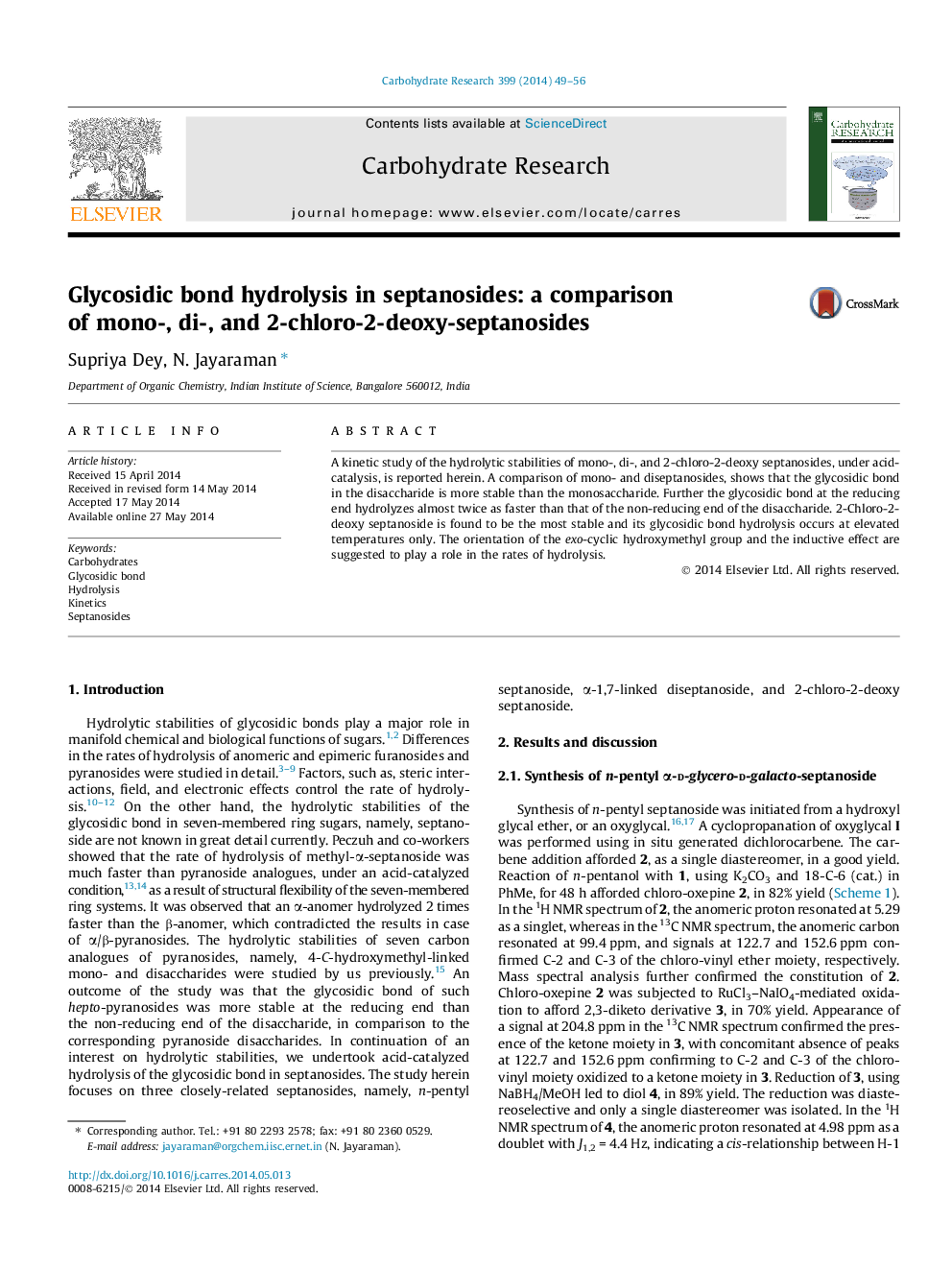 Glycosidic bond hydrolysis in septanosides: a comparison of mono-, di-, and 2-chloro-2-deoxy-septanosides