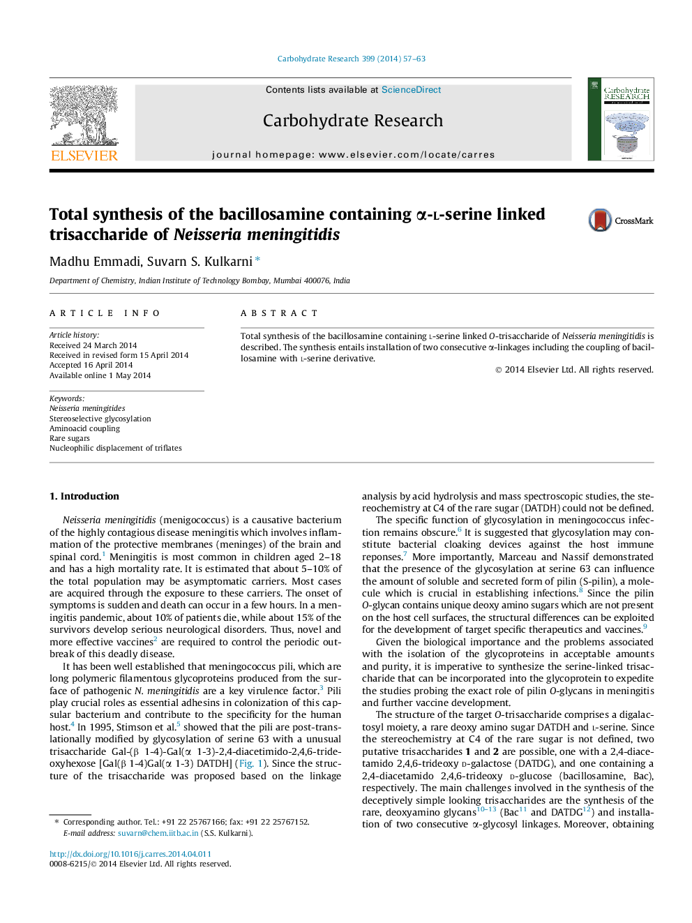 Total synthesis of the bacillosamine containing α-l-serine linked trisaccharide of Neisseria meningitidis