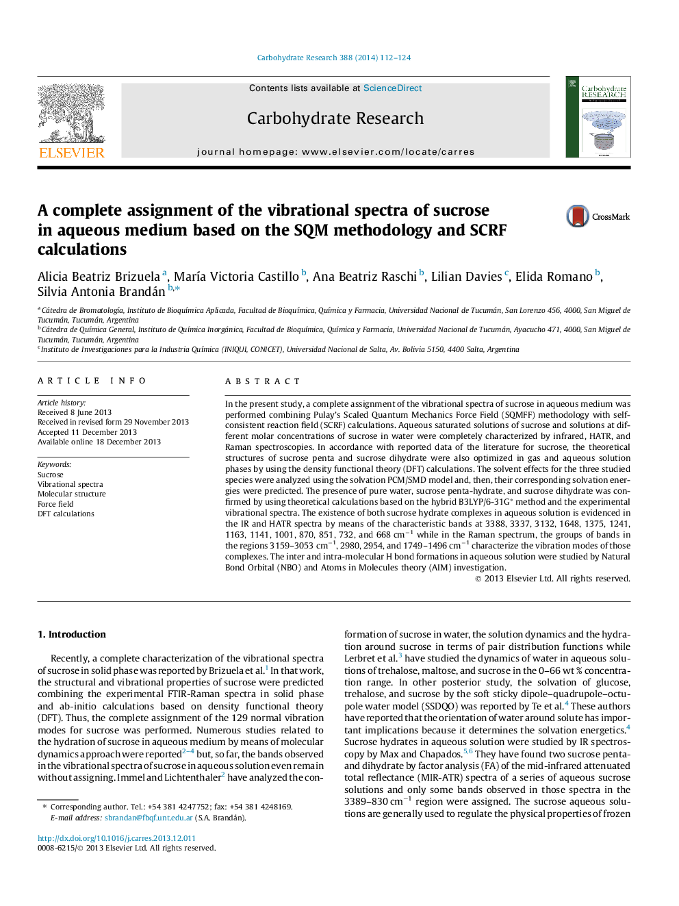 A complete assignment of the vibrational spectra of sucrose in aqueous medium based on the SQM methodology and SCRF calculations