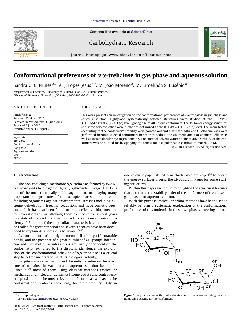 Conformational preferences of α,α-trehalose in gas phase and aqueous solution