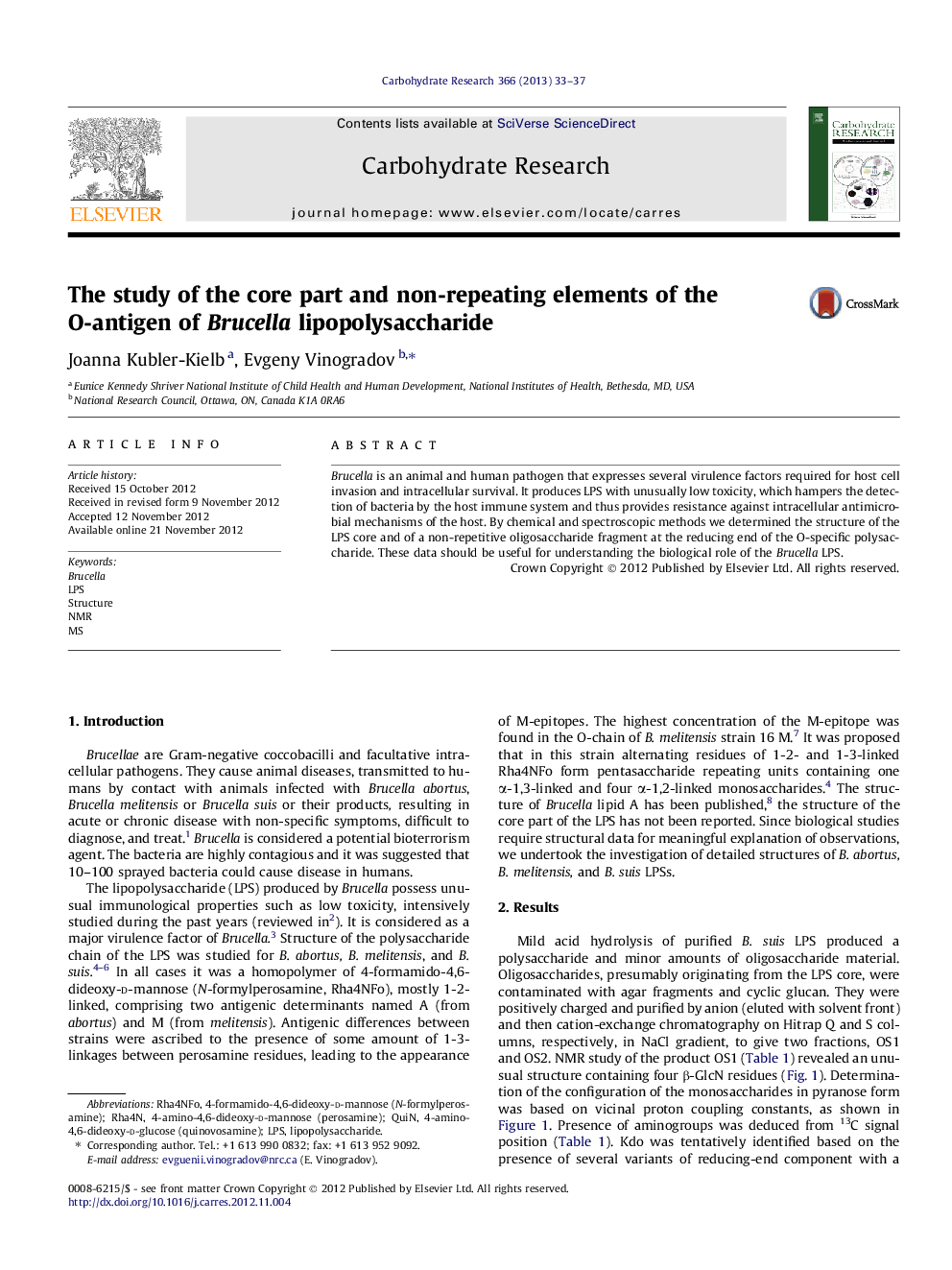 The study of the core part and non-repeating elements of the O-antigen of Brucella lipopolysaccharide