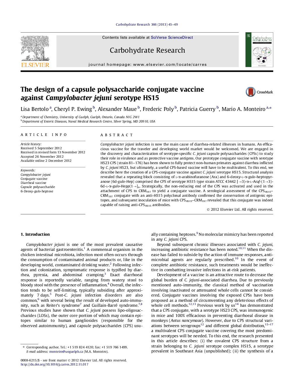 The design of a capsule polysaccharide conjugate vaccine against Campylobacter jejuni serotype HS15