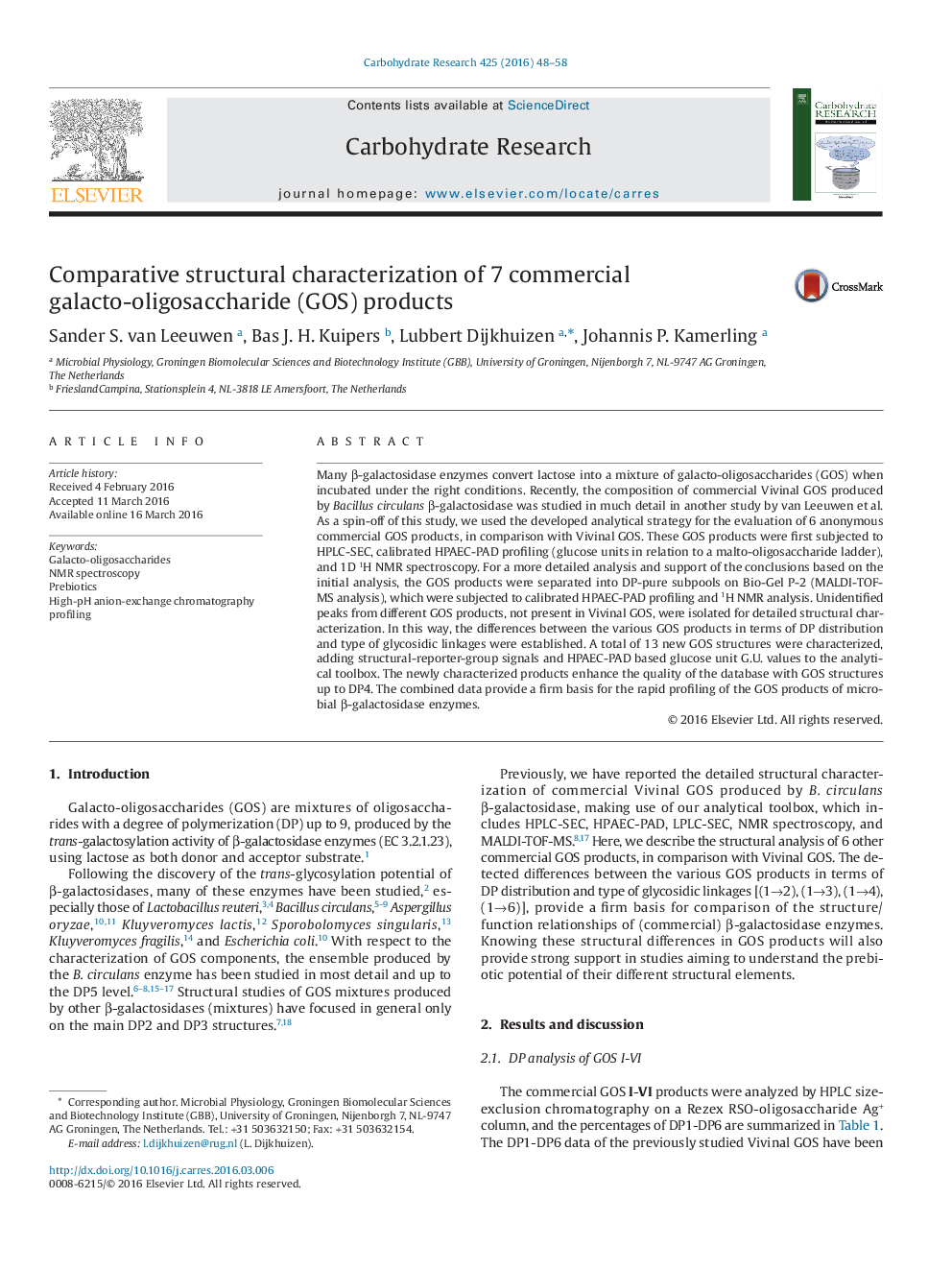 Comparative structural characterization of 7 commercial galacto-oligosaccharide (GOS) products