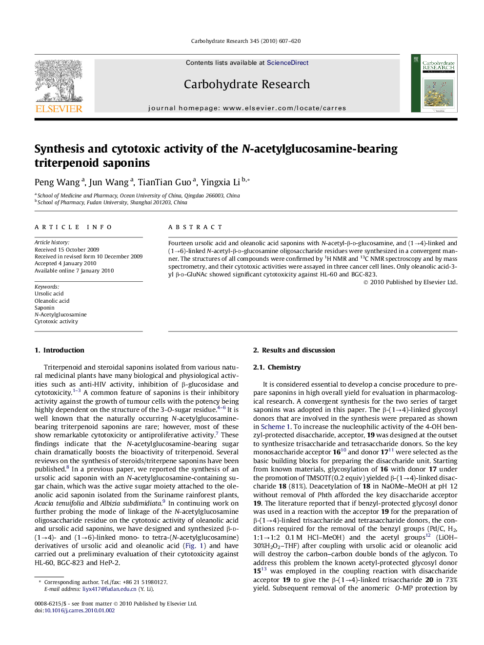 Synthesis and cytotoxic activity of the N-acetylglucosamine-bearing triterpenoid saponins