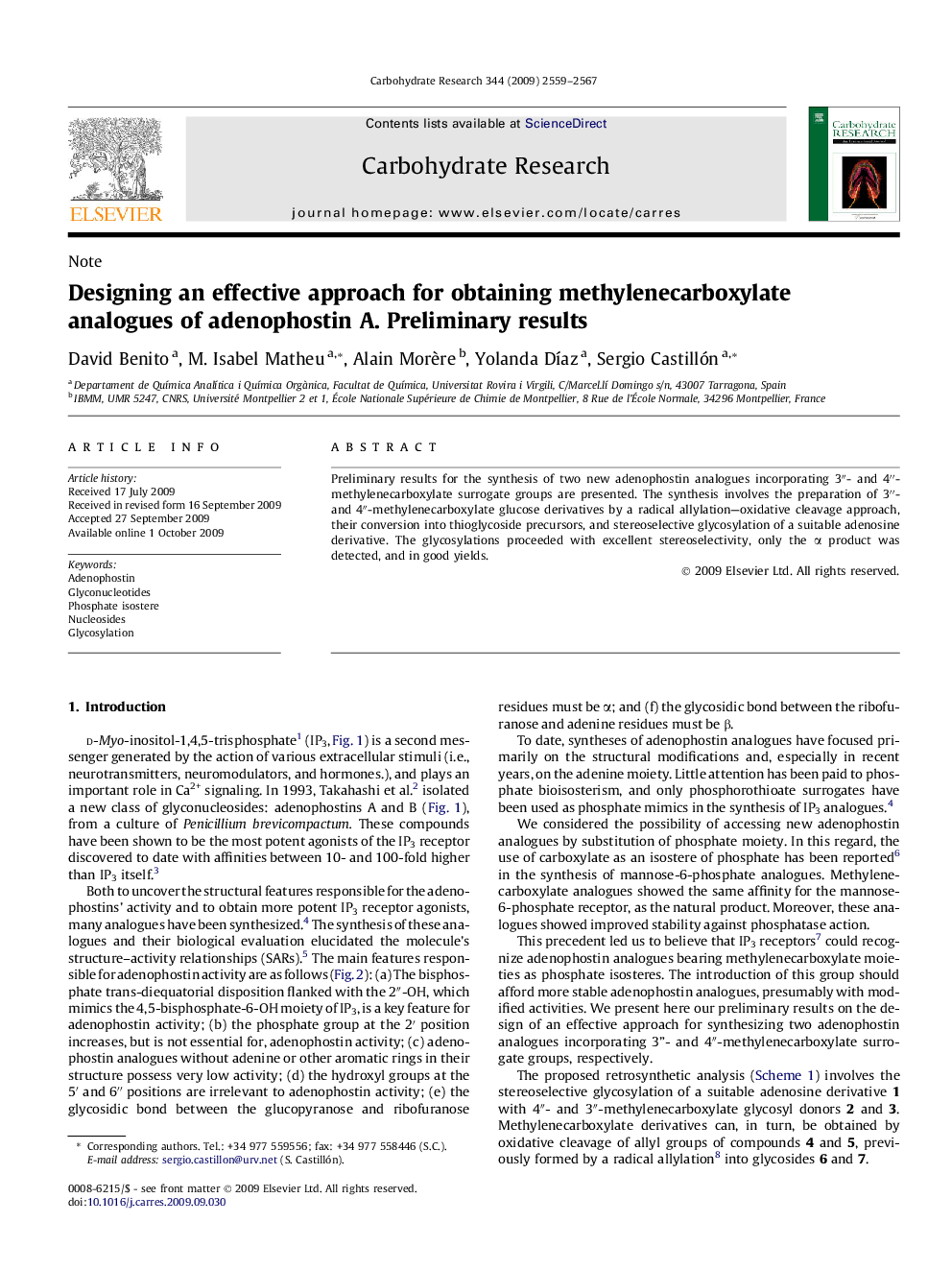 Designing an effective approach for obtaining methylenecarboxylate analogues of adenophostin A. Preliminary results