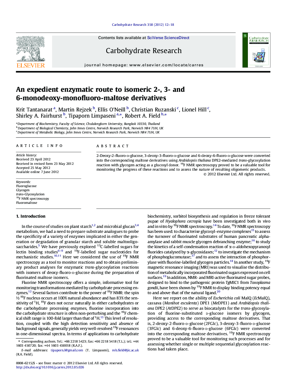 An expedient enzymatic route to isomeric 2-, 3- and 6-monodeoxy-monofluoro-maltose derivatives