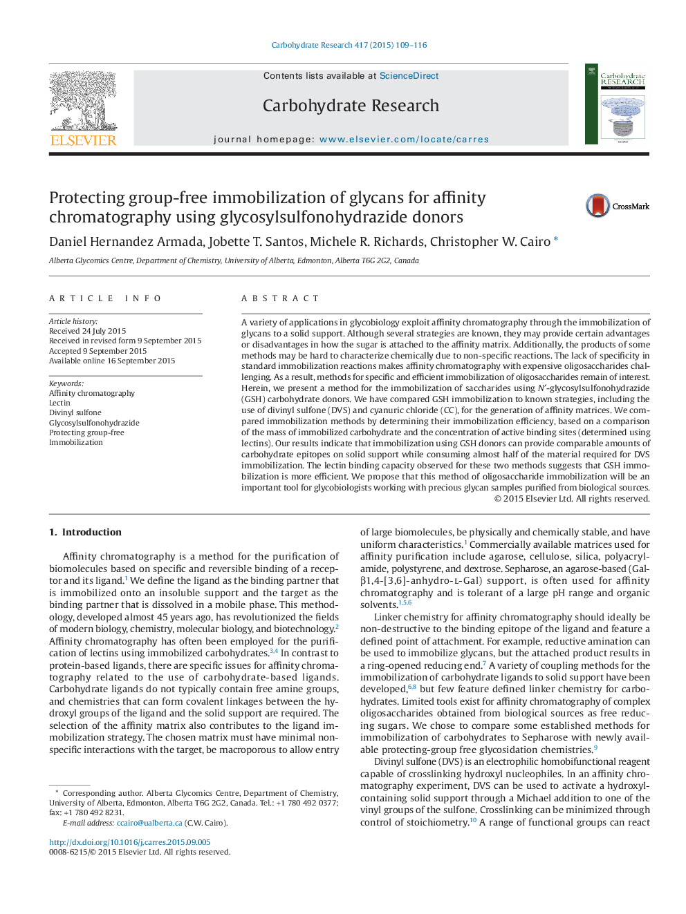 Protecting group-free immobilization of glycans for affinity chromatography using glycosylsulfonohydrazide donors