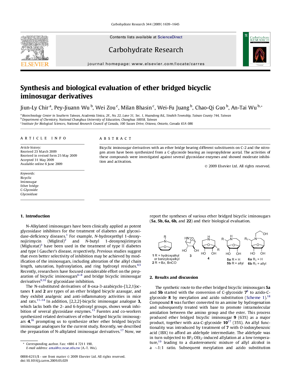 Synthesis and biological evaluation of ether bridged bicyclic iminosugar derivatives