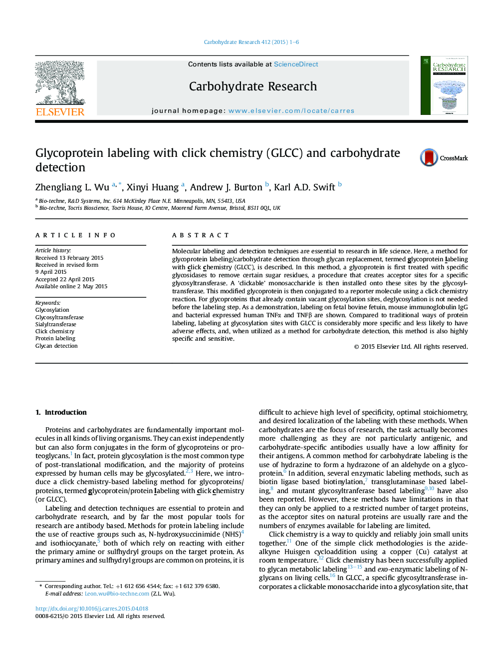 Glycoprotein labeling with click chemistry (GLCC) and carbohydrate detection