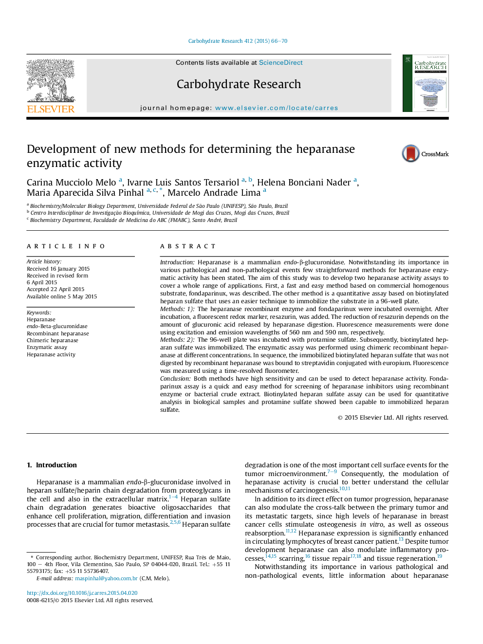 Development of new methods for determining the heparanase enzymatic activity