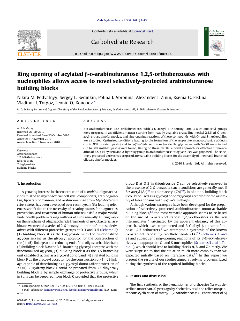 Ring opening of acylated β-d-arabinofuranose 1,2,5-orthobenzoates with nucleophiles allows access to novel selectively-protected arabinofuranose building blocks