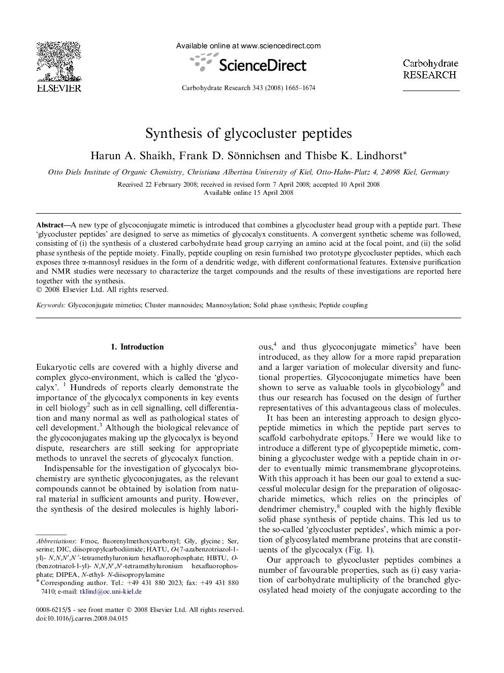 Synthesis of glycocluster peptides