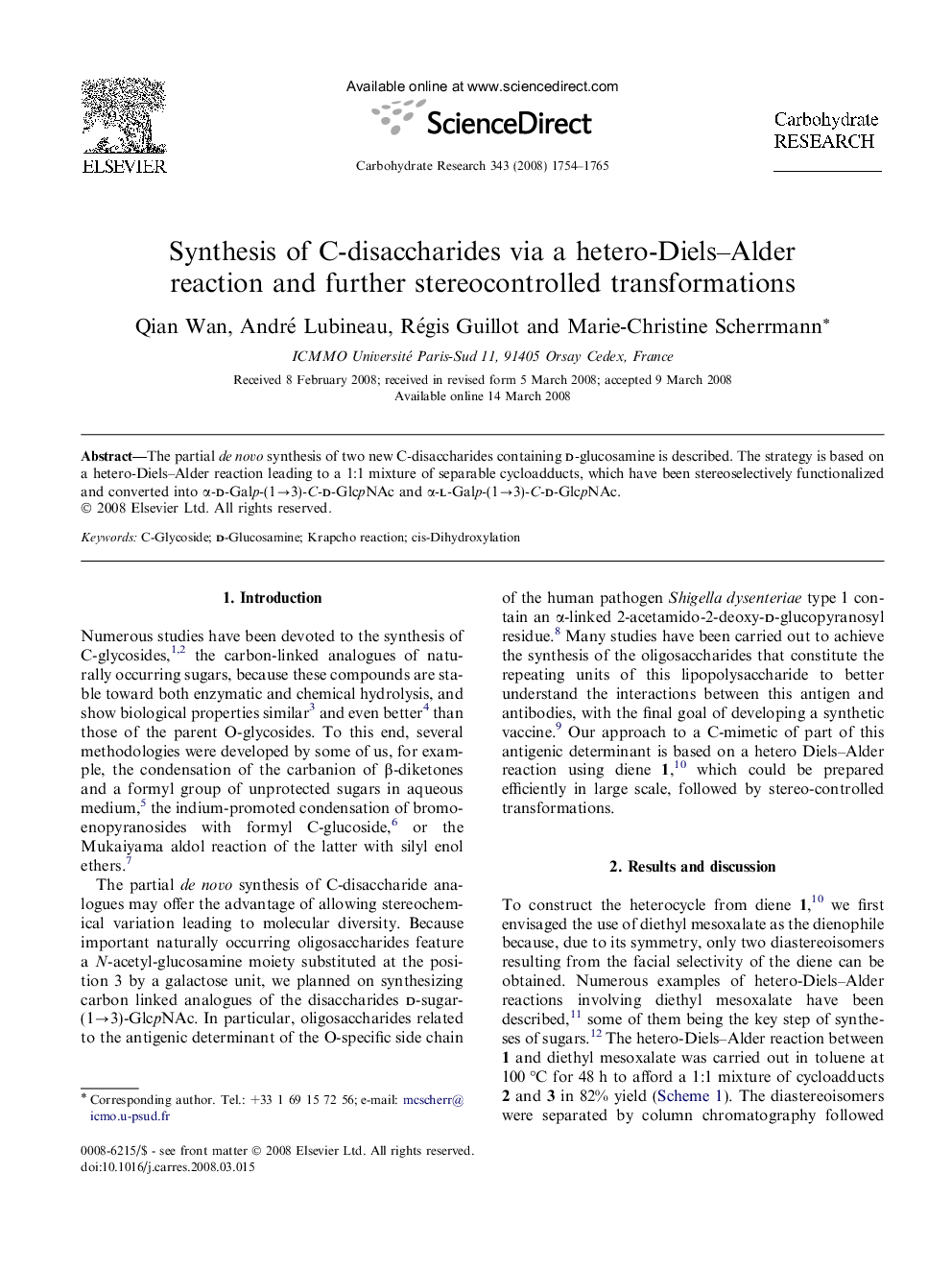 Synthesis of C-disaccharides via a hetero-Diels–Alder reaction and further stereocontrolled transformations