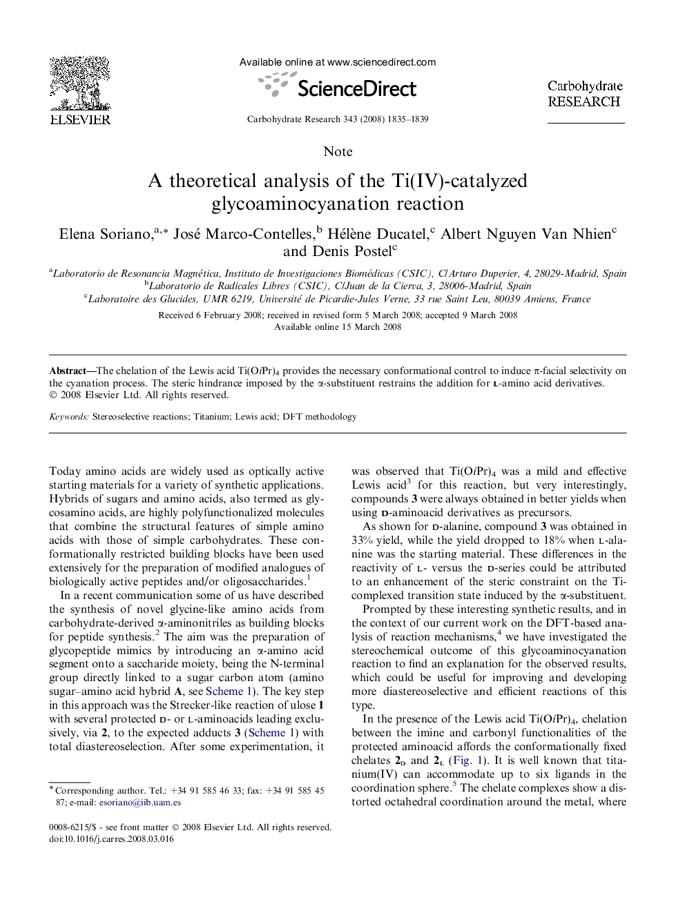 A theoretical analysis of the Ti(IV)-catalyzed glycoaminocyanation reaction