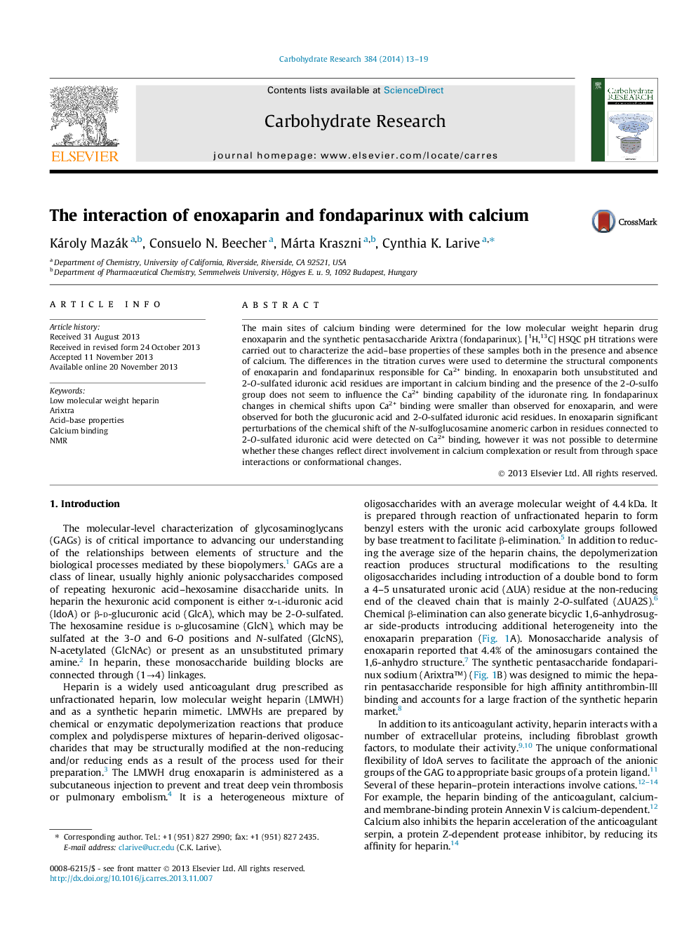 The interaction of enoxaparin and fondaparinux with calcium