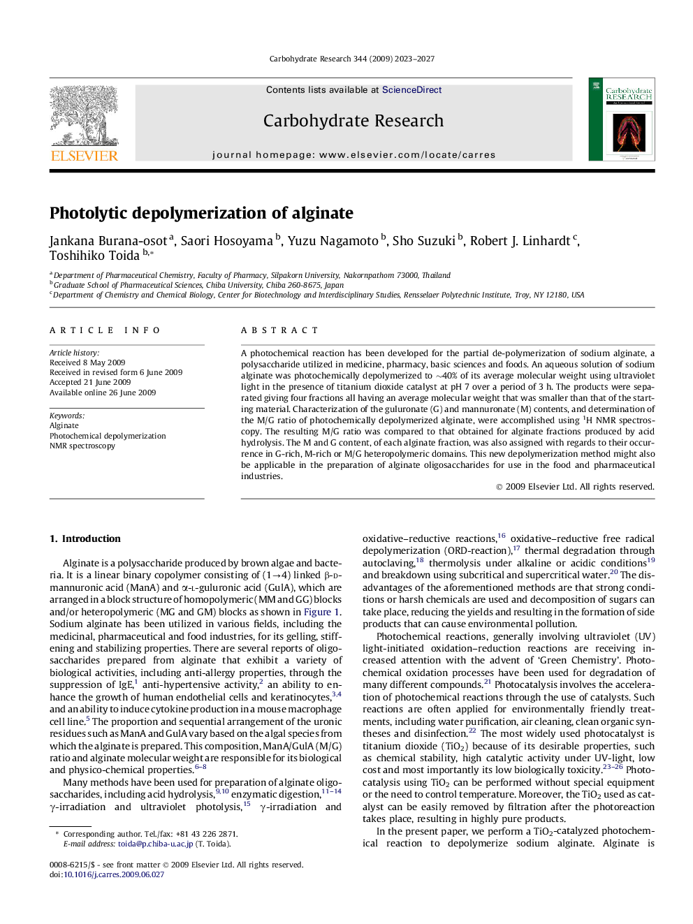 Photolytic depolymerization of alginate