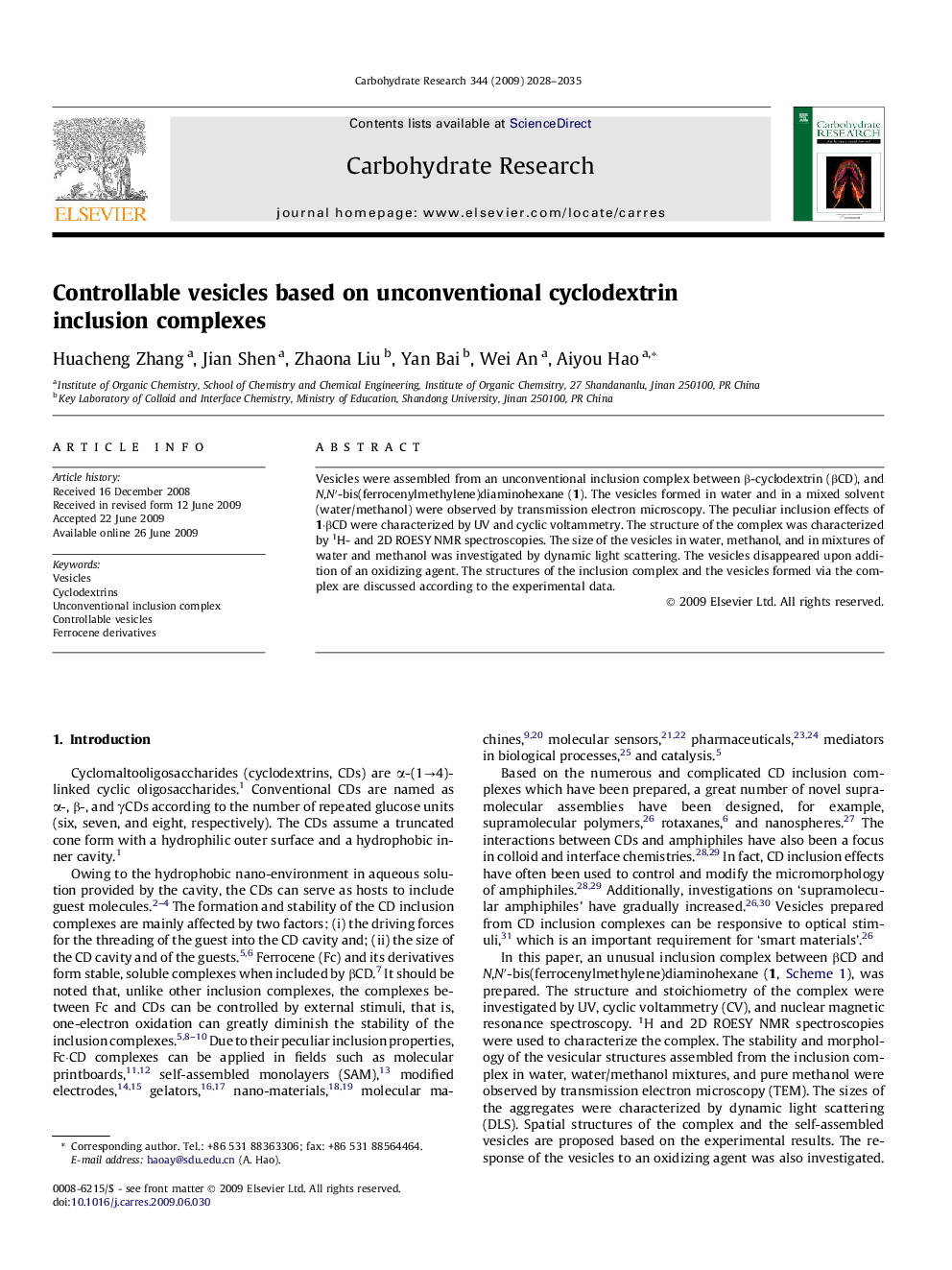 Controllable vesicles based on unconventional cyclodextrin inclusion complexes