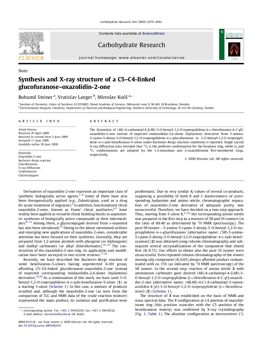 Synthesis and X-ray structure of a C5-C4-linked glucofuranose-oxazolidin-2-one