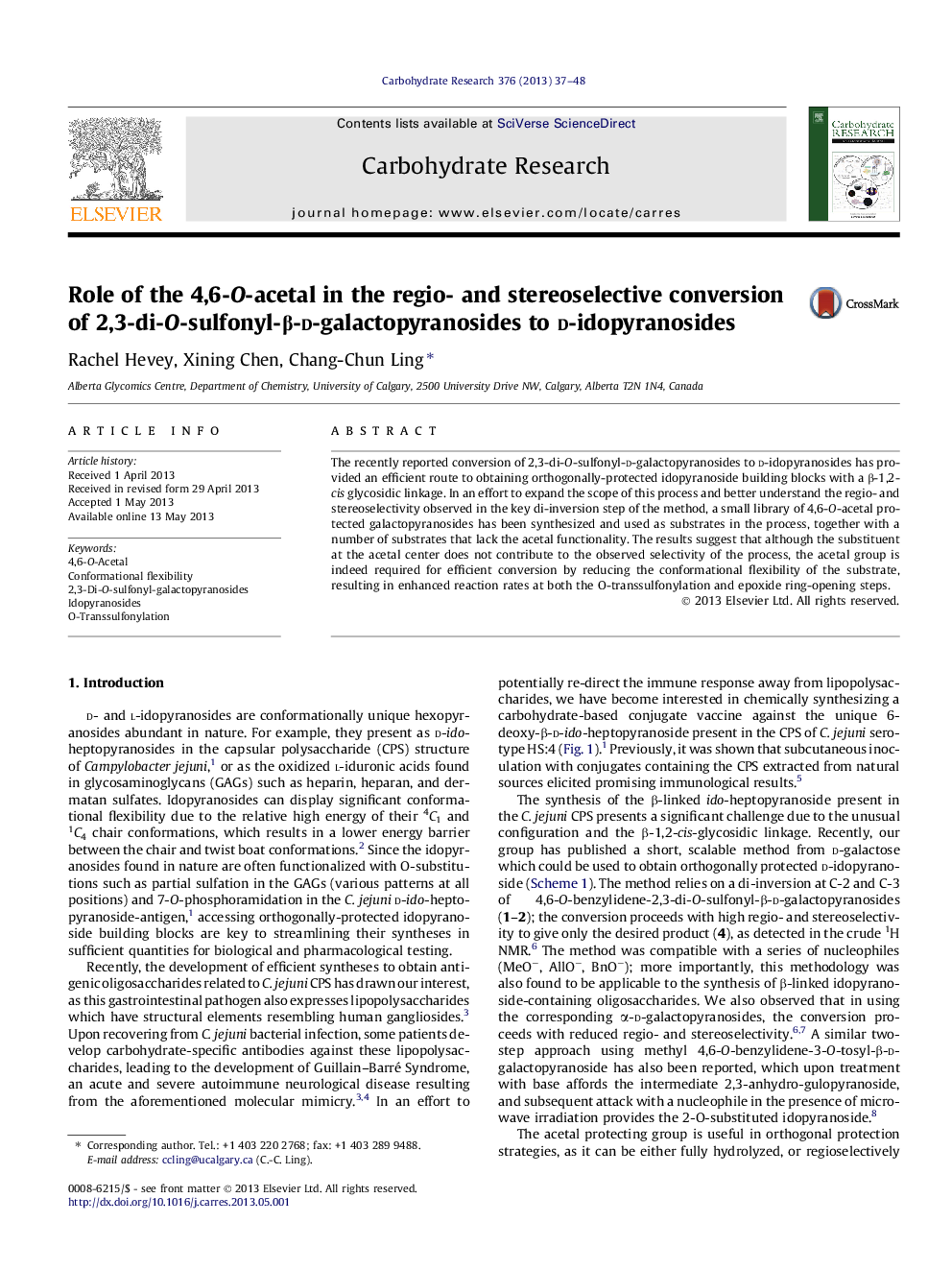 Role of the 4,6-O-acetal in the regio- and stereoselective conversion of 2,3-di-O-sulfonyl-β-d-galactopyranosides to d-idopyranosides