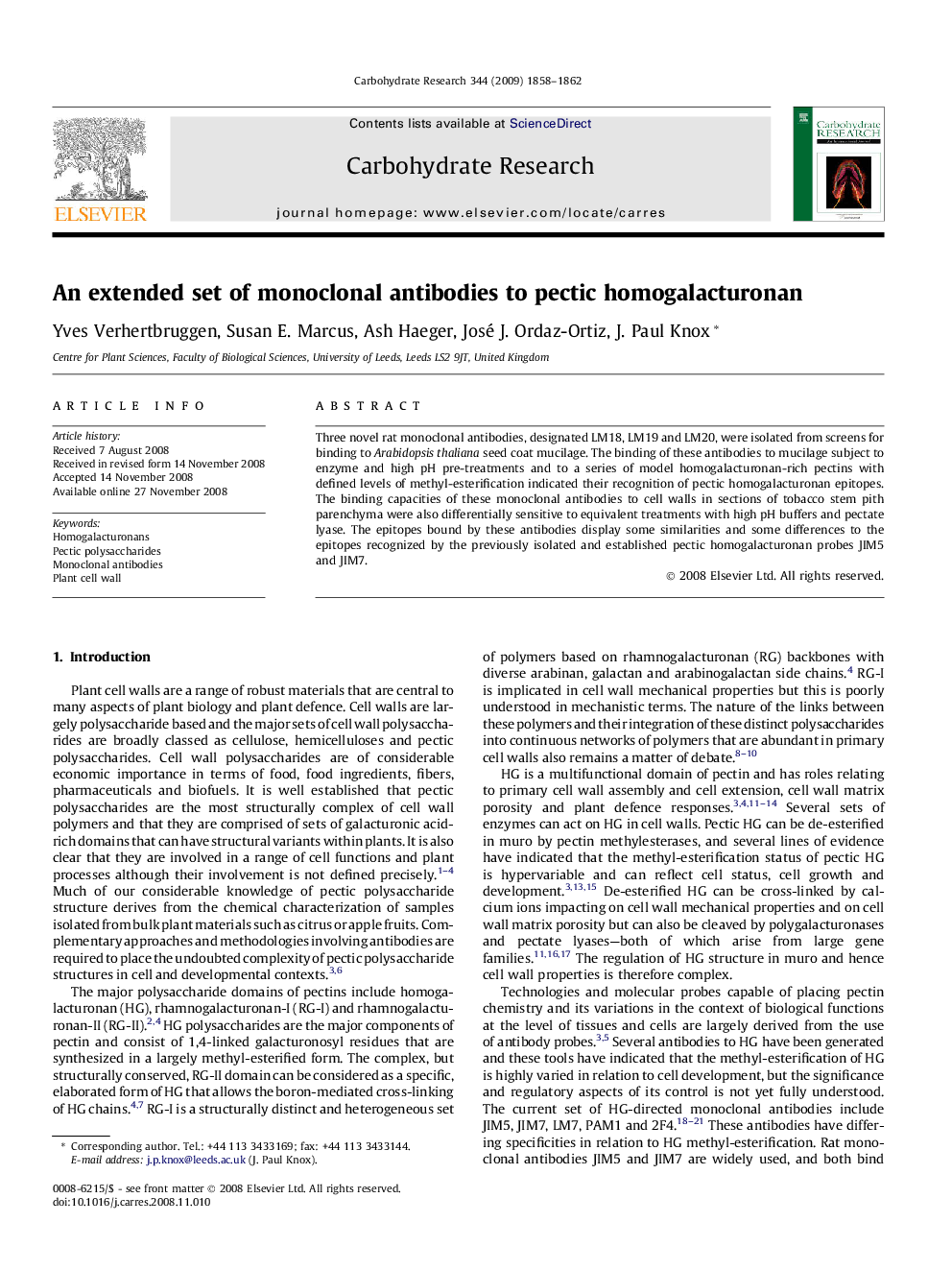 An extended set of monoclonal antibodies to pectic homogalacturonan