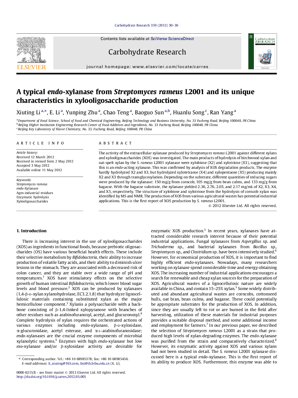 A typical endo-xylanase from Streptomyces rameus L2001 and its unique characteristics in xylooligosaccharide production