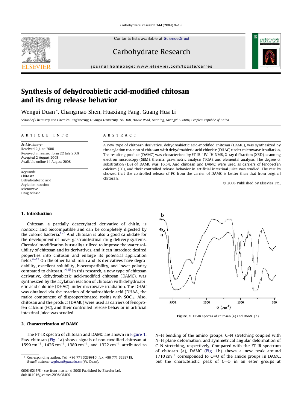 عکس صفحه اول مقاله: Synthesis of dehydroabietic acid-modified chitosan and its drug release behavior Synthesis of dehydroabietic acid-modified chitosan and its drug release behavior