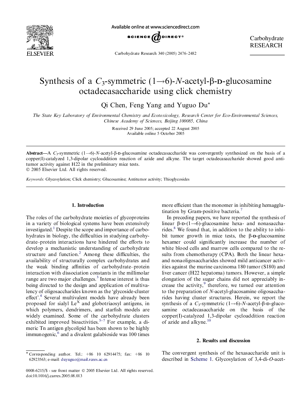 Synthesis of a C3-symmetric (1→6)-N-acetyl-β-d-glucosamine octadecasaccharide using click chemistry