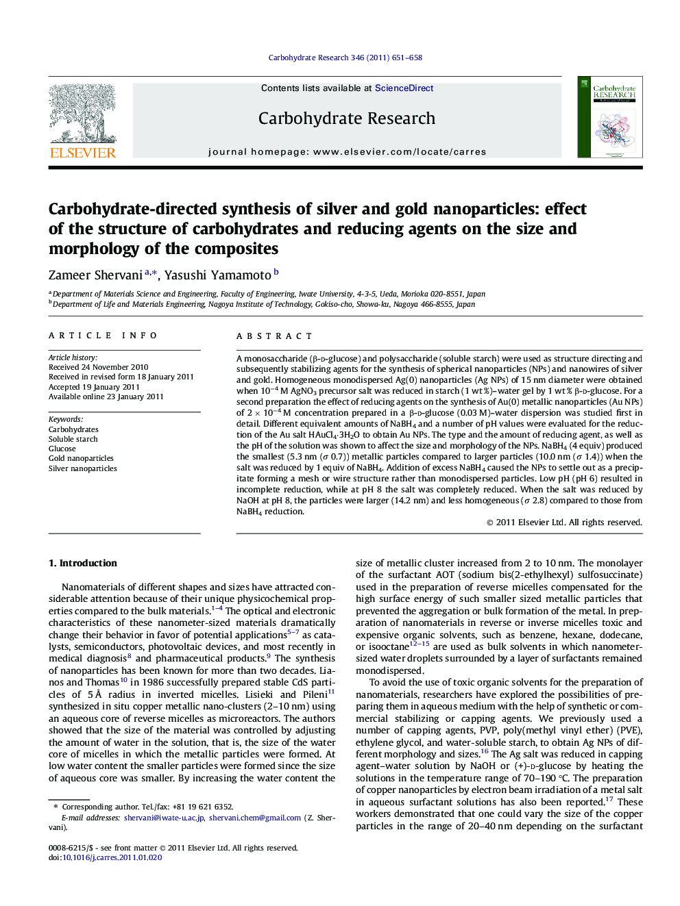 Carbohydrate-directed synthesis of silver and gold nanoparticles: effect of the structure of carbohydrates and reducing agents on the size and morphology of the composites