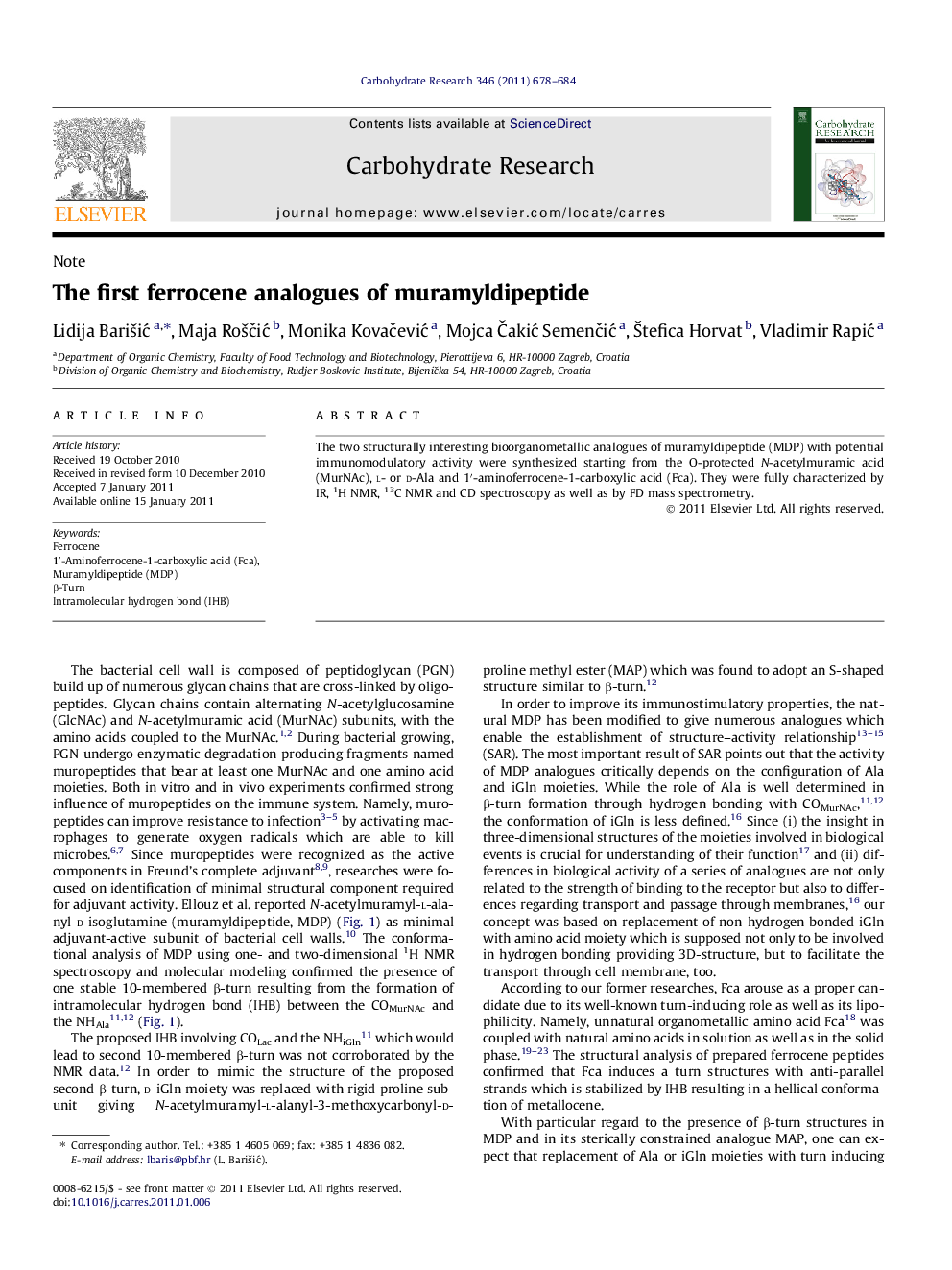 The first ferrocene analogues of muramyldipeptide