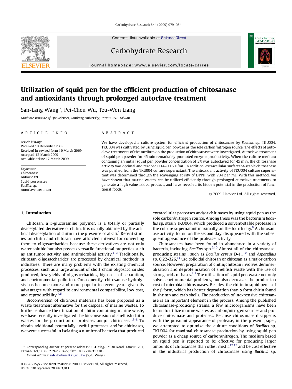 Utilization of squid pen for the efficient production of chitosanase and antioxidants through prolonged autoclave treatment