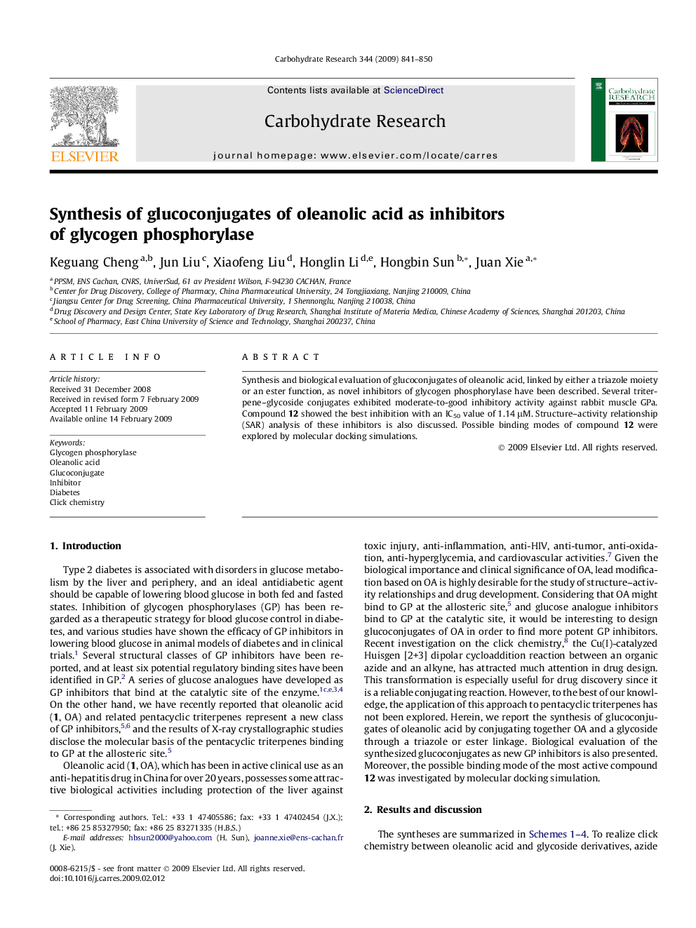 Synthesis of glucoconjugates of oleanolic acid as inhibitors of glycogen phosphorylase