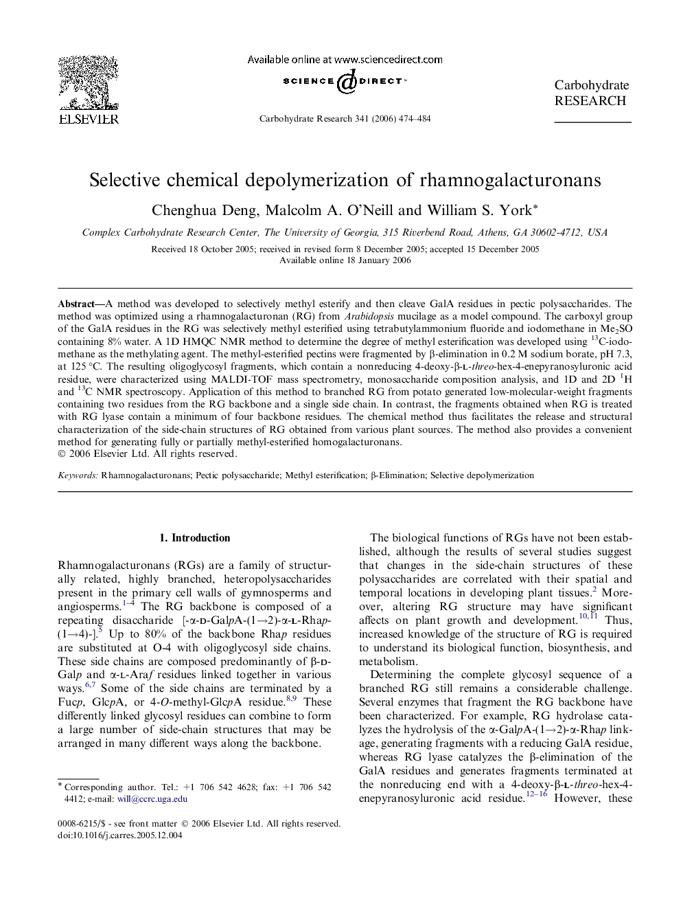 Selective chemical depolymerization of rhamnogalacturonans