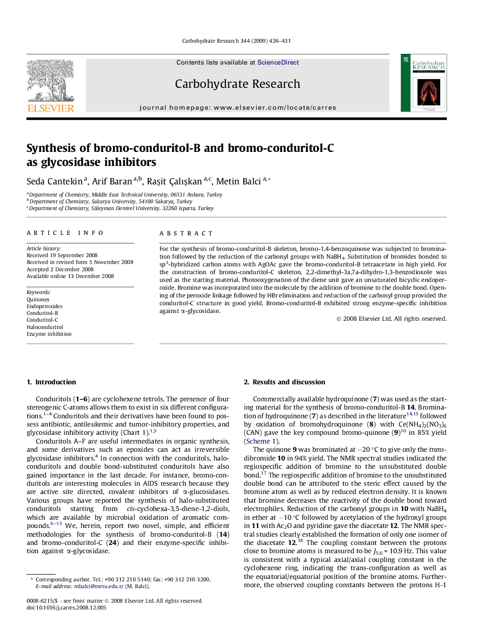 Synthesis of bromo-conduritol-B and bromo-conduritol-C as glycosidase inhibitors