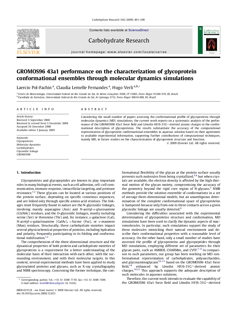 GROMOS96 43a1 performance on the characterization of glycoprotein conformational ensembles through molecular dynamics simulations