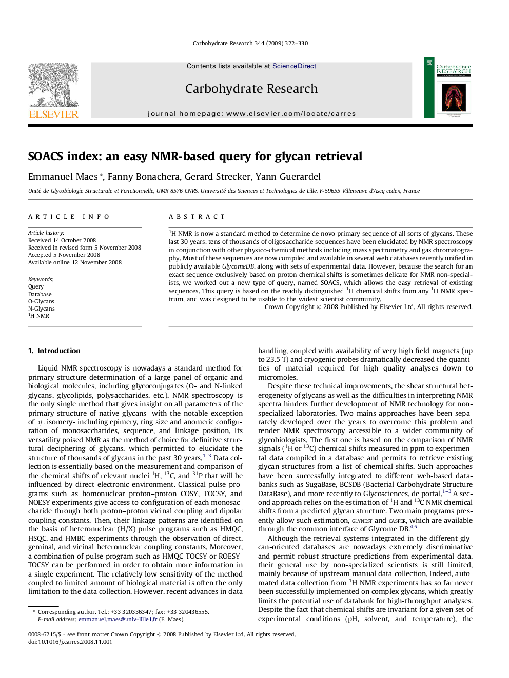 SOACS index: an easy NMR-based query for glycan retrieval