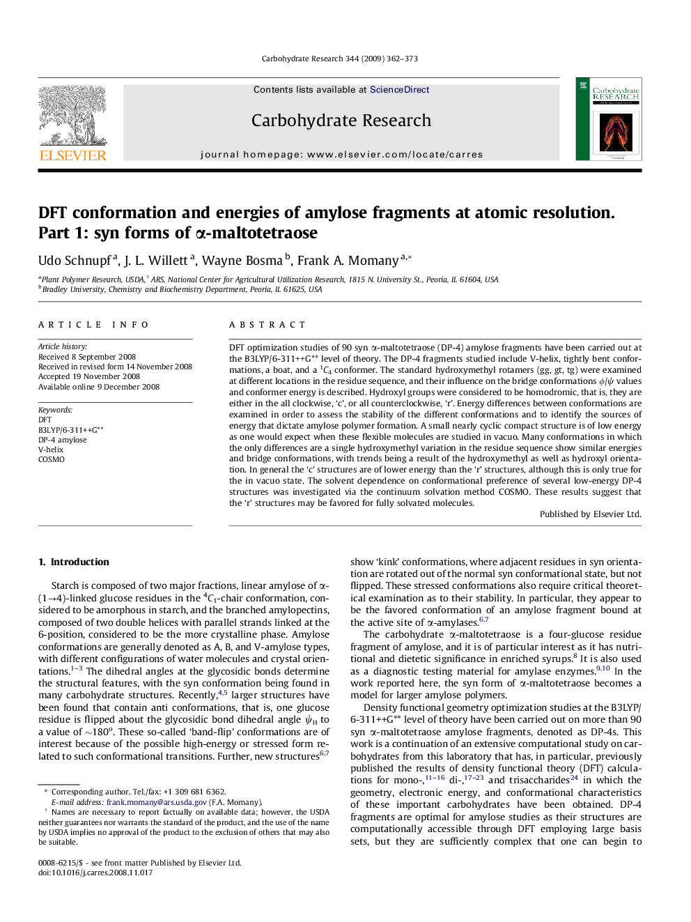 DFT conformation and energies of amylose fragments at atomic resolution. Part 1: syn forms of Î±-maltotetraose