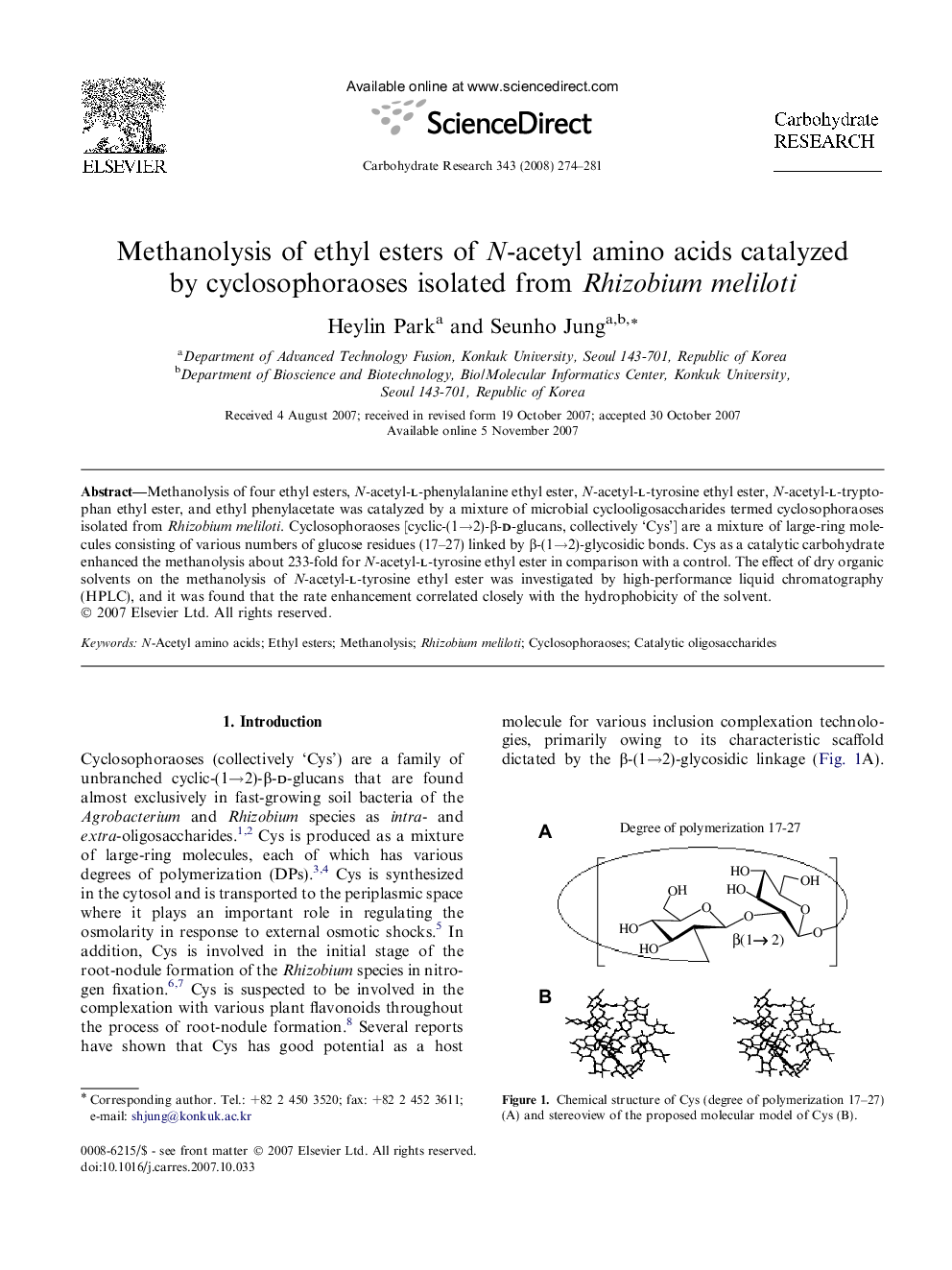 Methanolysis of ethyl esters of N-acetyl amino acids catalyzed by cyclosophoraoses isolated from Rhizobium meliloti