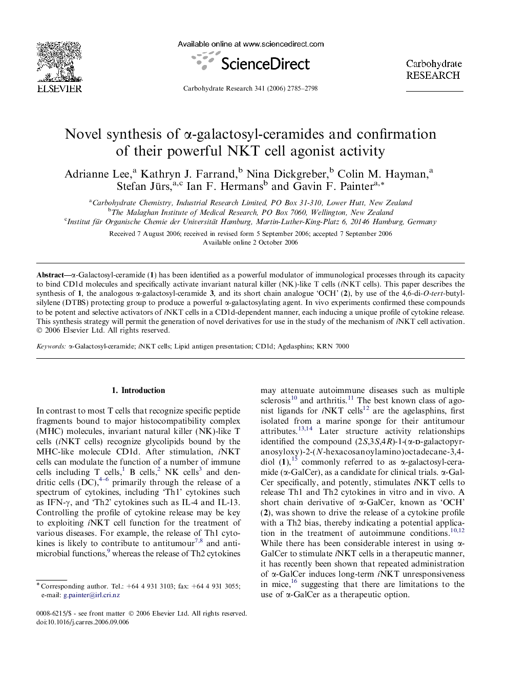 Novel synthesis of α-galactosyl-ceramides and confirmation of their powerful NKT cell agonist activity