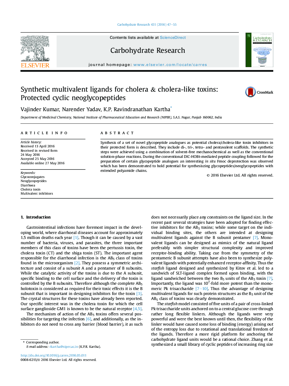 Synthetic multivalent ligands for cholera & cholera-like toxins: Protected cyclic neoglycopeptides